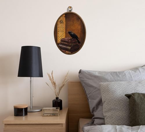 Vintage Raven Crow Oval Wall Art, Church and Raven Oval Framed Wall Art - Image 6