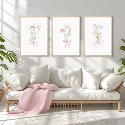 Girl Flower Bow Wall Art Coquette Pink Floral Canvas Wall Decor Nursery - Image 3