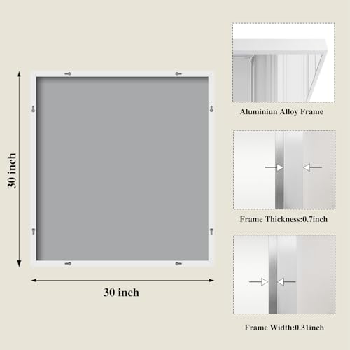 Koonmi White Rectangle Wall Mirror, 30x30 Inch Bathroom Mirror, Aluminum Frame - Image 2
