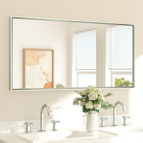 TETOTE Brushed Nickel Bathroom Mirror 48" x 24" Beveled Frame Rectangle by TETOTE