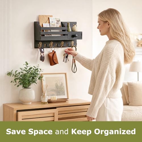 Key Holder Wall Mount, Wooden Key and Mail Organizer - Image 2