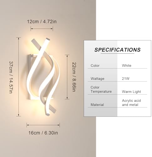 DELIPOP Modern LED Wall Sconce, 3000K Spiral Indoor Wall Light, 21W Acrylic LED - Image 2