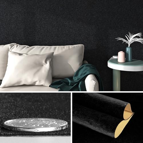 FunStick 15.8"x240" Modern Black Peel and Stick Wallpaper Velvet Textured - Image 2