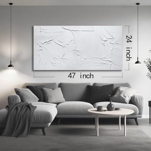 White Wall Art Bedroom Abstract Oil Painting Living Room 24 X 47 Inch - Image 4