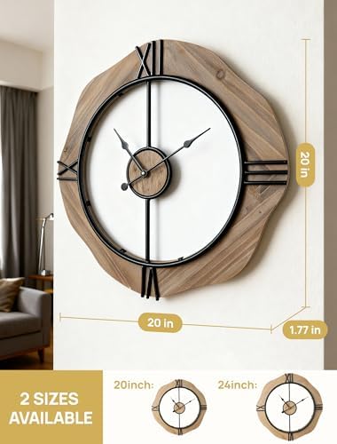 MASHI 24" Wall Clock for Living Room, Non Ticking Silent Battery Operated - Image 2