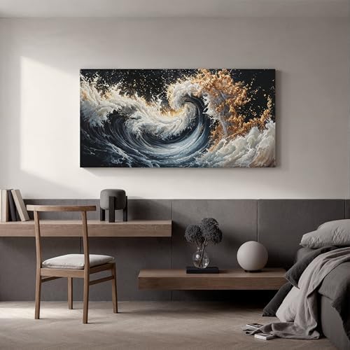 YISXINOAG Blue Gold Ocean Wall Art Coastal Abstract Painting Canvas 20"X40" - Image 5