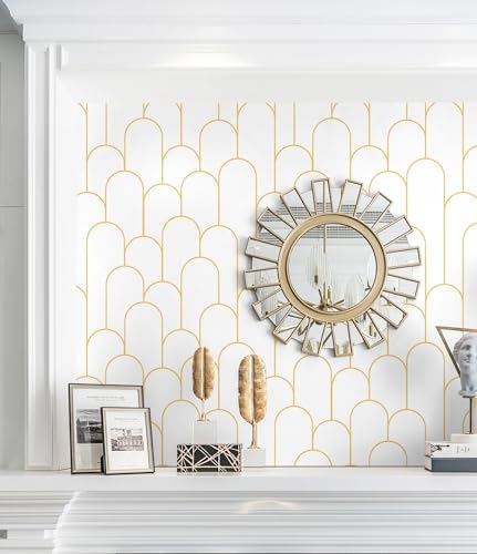 Yasinet Peel and Stick Wallpaper White and Gold Wallpaper Modern Geometric - Image 4