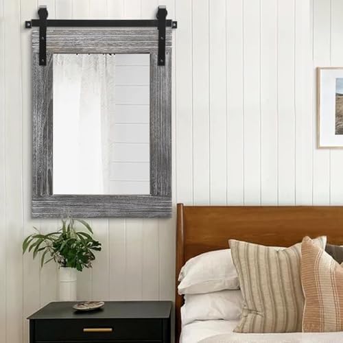 AAZZKANG Barn Door Rustic Mirror Large Wood Framed Wall Mirror 30"x22" - Image 5
