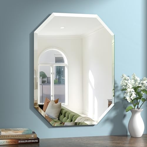 32" x 24" Silver Rectangle Wall Mirror Beveled Edge Frameless Mirrors - Image 3