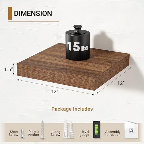 Vivelove Deep Floating Shelves, 12 X 12 Inch，Walnut - Image 3