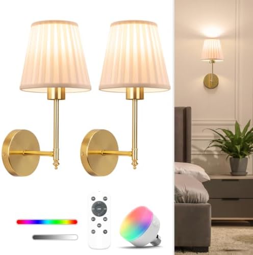 NIORSUN 14.5 inch Battery Operated Wall Sconce Set of 2, 10 Colors Wireless by NIORSUN
