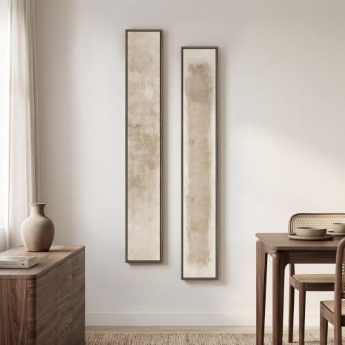 Framed Neutral Beige Abstract Vertical Wall Art Set - Image 4