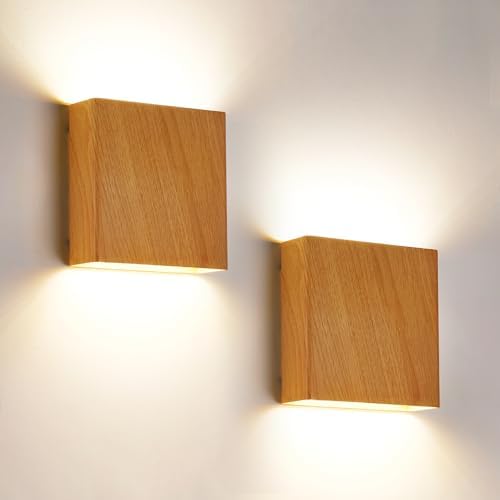 Natural Wood Grain Up & Down Indoor Outdoor LED Wall Sconce, 2 Pack by Unknown