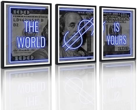 Black Framed Canvas Wall Art 100 Dollar Money The World is Yours Painting 3 by YatsenBridge