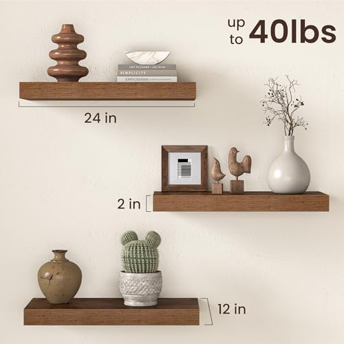 Fun Memories 12 Inch Deep Floating Shelf, 24 x 12 Rustic Wood Wall Shelf - Image 3