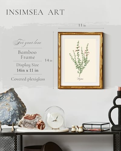 InSimSea Gold Bamboo Framed Wall Art, Vintage Thyme Herbs Prints - Image 3