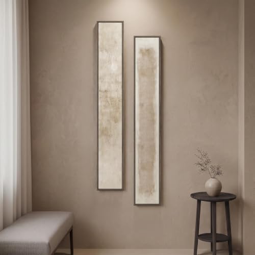 Framed Neutral Beige Abstract Vertical Wall Art Set by Cuspin