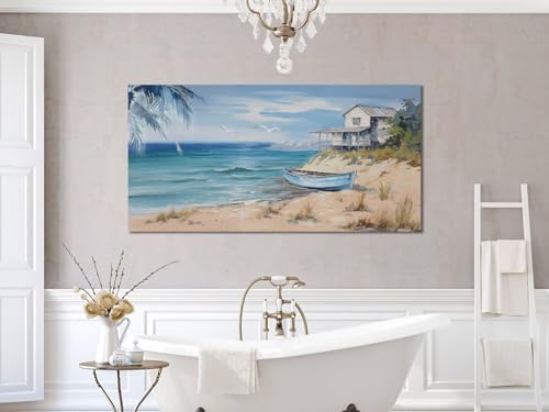 Arjun Blue Coastal Wall Art for Living Room Seascape Beach Painting 40"x20" - Image 5
