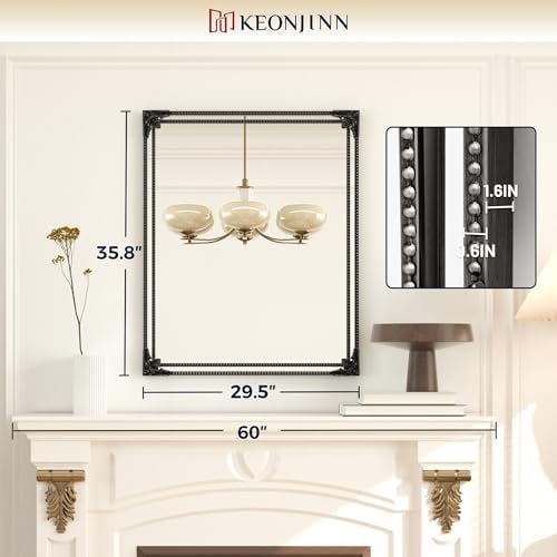 Keonjinn 30x36 Inch Black Antique Vintage Mirror, Brass Baroque Mirror - Image 6