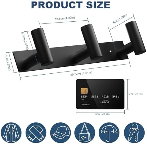 VAEHOLD Black Hat and Coat Wall Mount Rack - Image 5