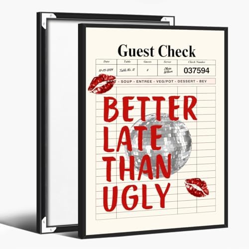 Funky Red Girly Wall Art Better Late Than Ugly Posters Retro Guest Check Art by Unknown