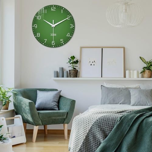 XNM Glass Minimalist Green Wall Clock 12 Inch - Image 4
