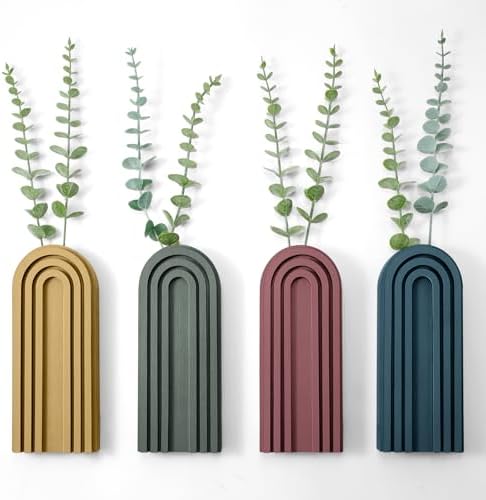 Ziliny 4 Pack Boho Wall Planters Wood Hanging Vases Indoor, Morandi Color - Image 4