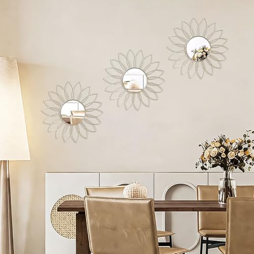 3 Pack Metal Mirrors for Wall Sunburst Wall Mirror Silver Wall Art Décor - Image 3