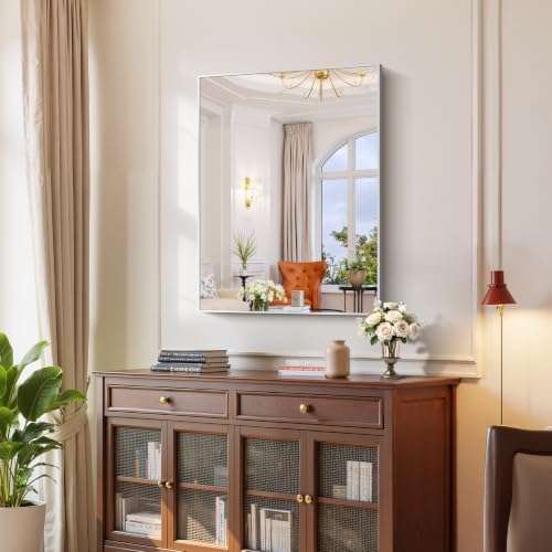 YIROMAN Bathroom Mirror 30"x40", Brushed Silver Bathroom Mirror - Image 6
