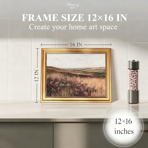 KBKBART Gold Framed Canvas Wall Art, Moody Maroon Wildflower Scenery Prints - Image 3