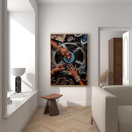 ZHGYGBN Black Girl DJ Wall Art Turntable Poster 16x24 Inch Unframed - Image 2