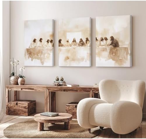 Jesus Wall Art Set of 3 Last Supper Wall Decor Christian Canvas Wall Art - Image 3