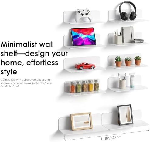 OAPRIRE Acrylic Floating Wall Shelves White, No Drill, 9 Inch 2 Pack - Image 2