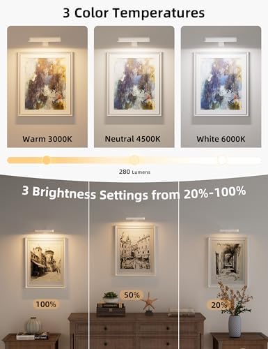 Picture Light for Wall, Cordless Rechargeable Picture Light, 2 Pack White - Image 3