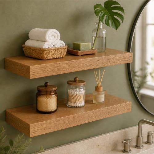 20in Oak Floating Shelves for Wall, Decor Storage - Image 4