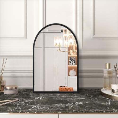 Black Arched Wall Mirror Aluminum Alloy Frame Bathroom Mirror Brushed Metal - Image 3