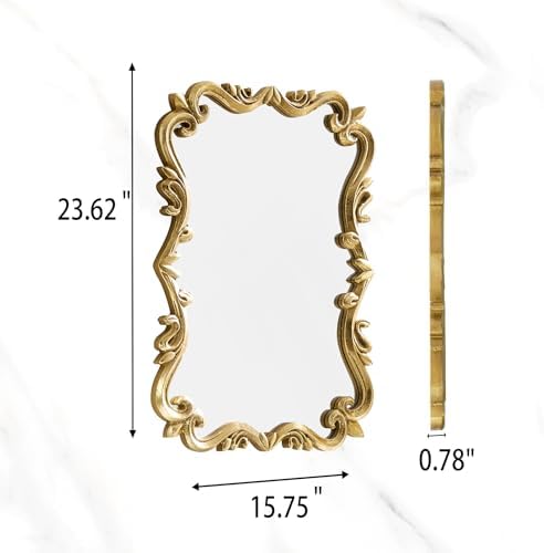Brushed Gold Bahtroom Mirror, Rectangle Luxury Vintage Wall Mirror, Scalloped - Image 4