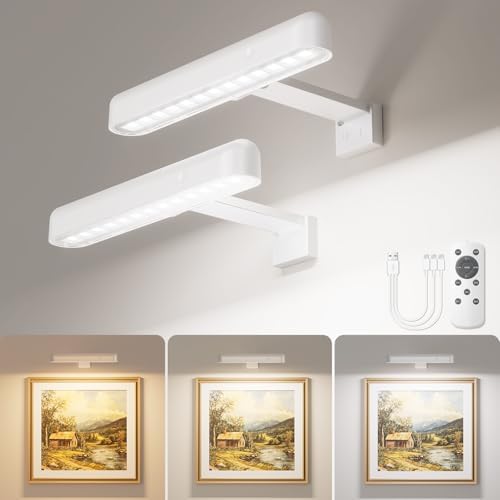Picture Light for Wall, Cordless Rechargeable Picture Light, 2 Pack White by VOLISUN