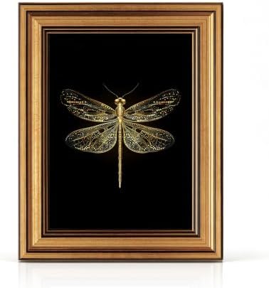 IMNTSD Framed Vintage Golden Dragonfly Wall Art, Dark Background Ornate by IMNTSD