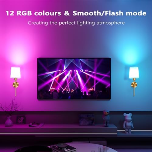 Battery Operated Wall Sconces Set of 2, Remote Control, RGB Bulb - Image 6