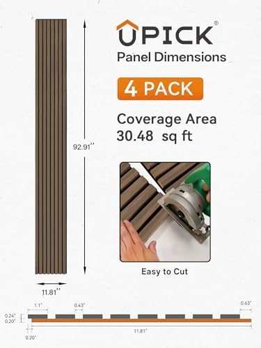 Acoustic Wood Slat Wall Panels 93" x 12", 4 Pack, Dark Walnut, 30.48sq ft - Image 6