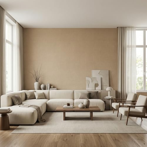 WADILE Grasscloth Peel and Stick Wallpaper 23.6 x 472 in Khaki - Image 3