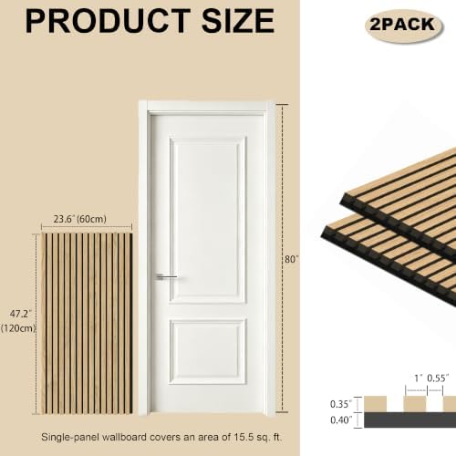 2 Pack Wood Slat Wall Panels, Vertical Wood Slat Wall Panels, Light Oak - Image 2