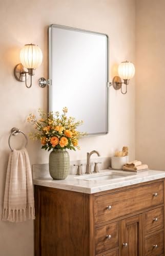 Farmhouse Pivot Rectangle Bathroom Mirror Chrome Metal Framed Tilting Beveled - Image 5