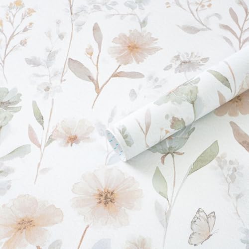 Ismoon Floral Peel and Stick Wallpaper Boho Wallpaper 17.3in x 6.56ft Pink and by Ismoon