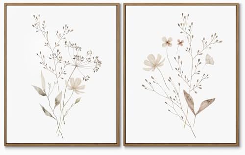 Boho Wall Art Set of 2 Watercolor Botanical Floral Picture 11x14Inch Framed by JOWOROLO