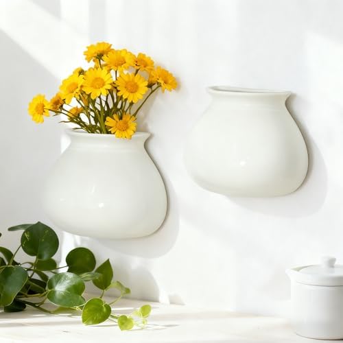 White Ceramic Wall Planters, 4.7 Inch, Flared Design - Image 7