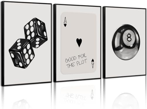 Black White Aesthetic Wall Art Decor 8 Ball Canvas Poster Y2k Cool Dice by Pennclys