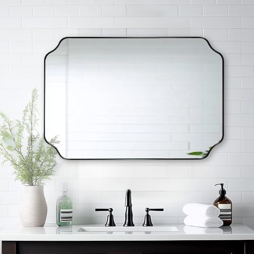 ANDY STAR Matte Black Mirror 26x38 Inch, Scalloped Wall Mirror, Unique by ANDYSTAR