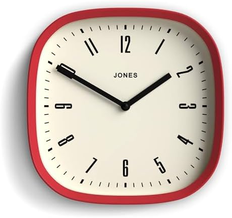 JONES CLOCKS® Marvel wall Clock | Modern Retro Rounded Square Clock | 10" | Red by JONESCLOCKS